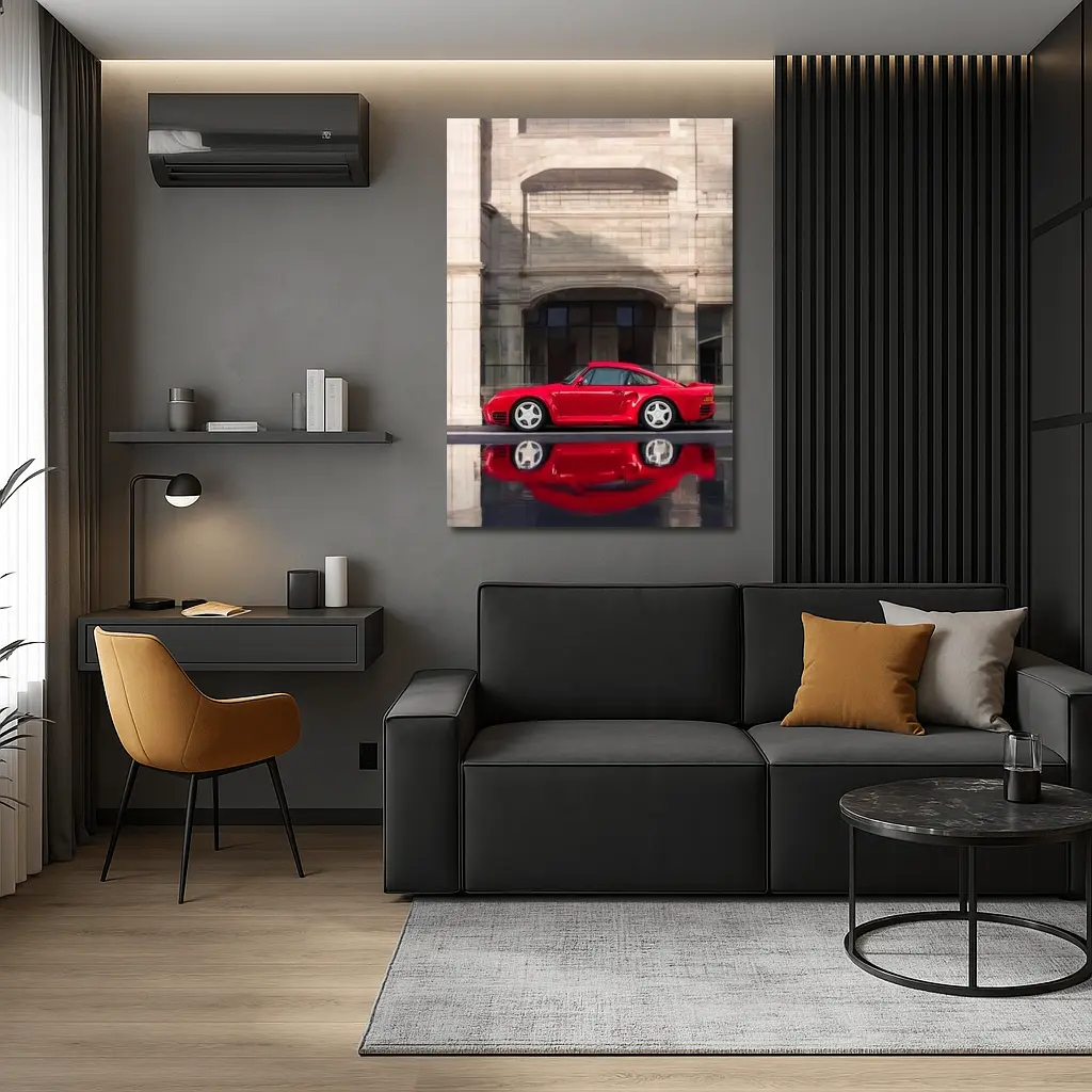 Porsche 959 Red Classic Against Stone Building – Wall Art