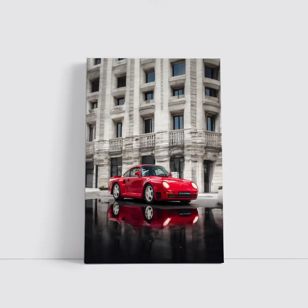 Red Porsche 959 Classic Supercar Urban Setting – Wall Art