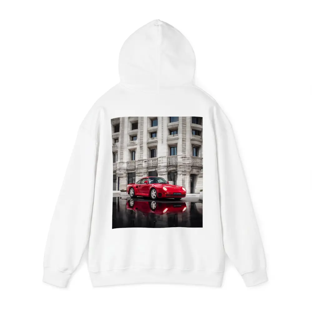 Red Porsche 959 Classic Supercar Urban Setting – Hoodies