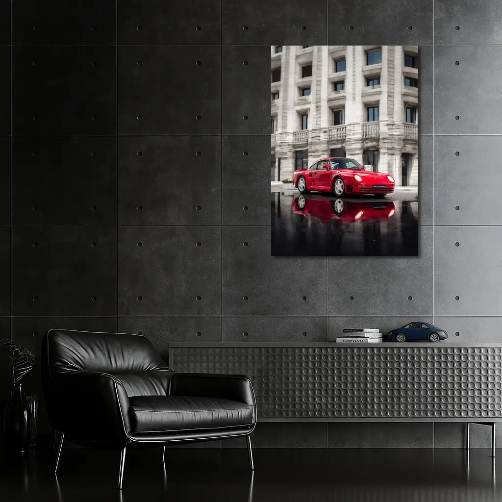Red Porsche 959 Classic Supercar Urban Setting – Wall Art