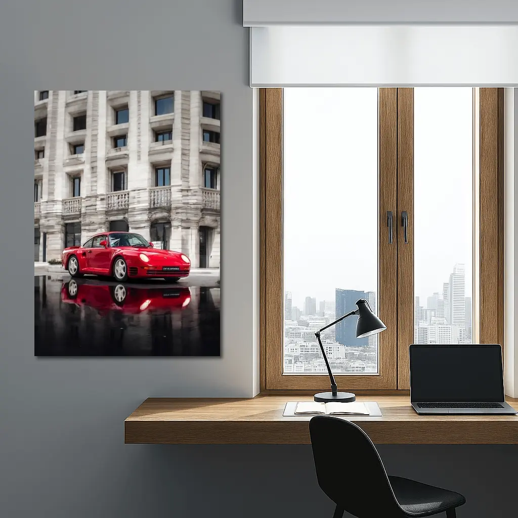 Red Porsche 959 Classic Supercar Urban Setting – Wall Art