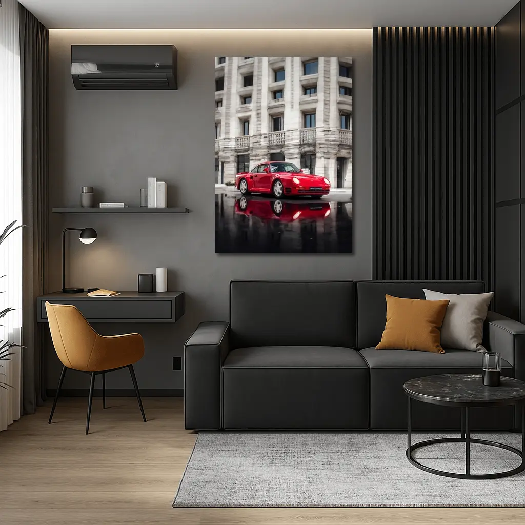 Red Porsche 959 Classic Supercar Urban Setting – Wall Art