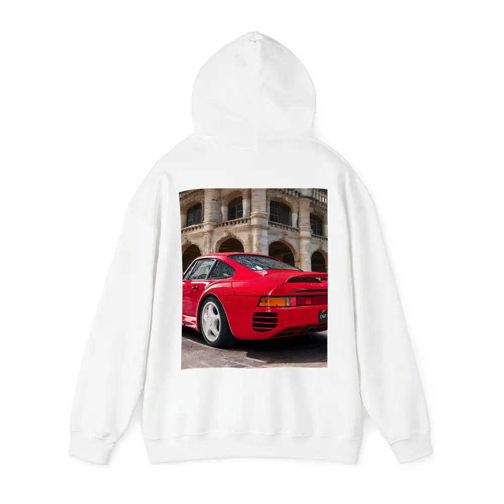 Red Porsche 959 Classic European Architecture Background – Hoodies