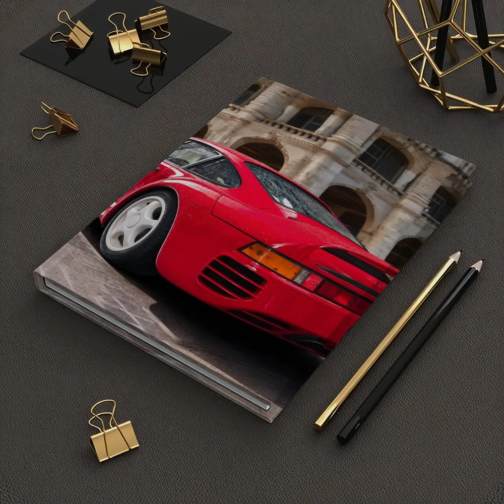 Red Porsche 959 Classic European Architecture Background – Notebooks