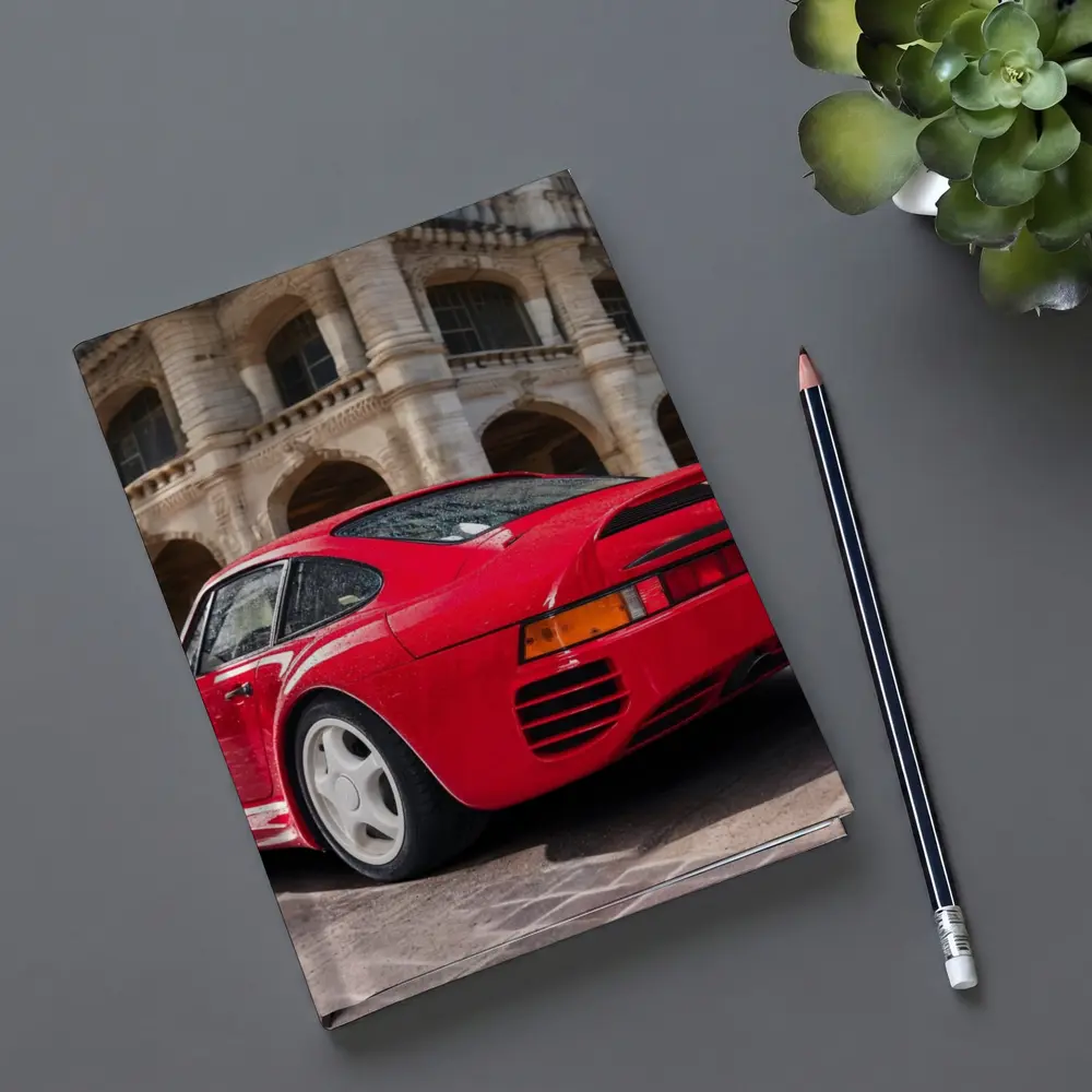 Red Porsche 959 Classic European Architecture Background – Notebooks