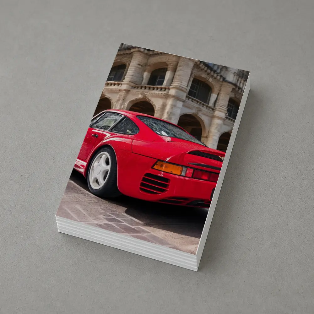 Red Porsche 959 Classic European Architecture Background – Postcards
