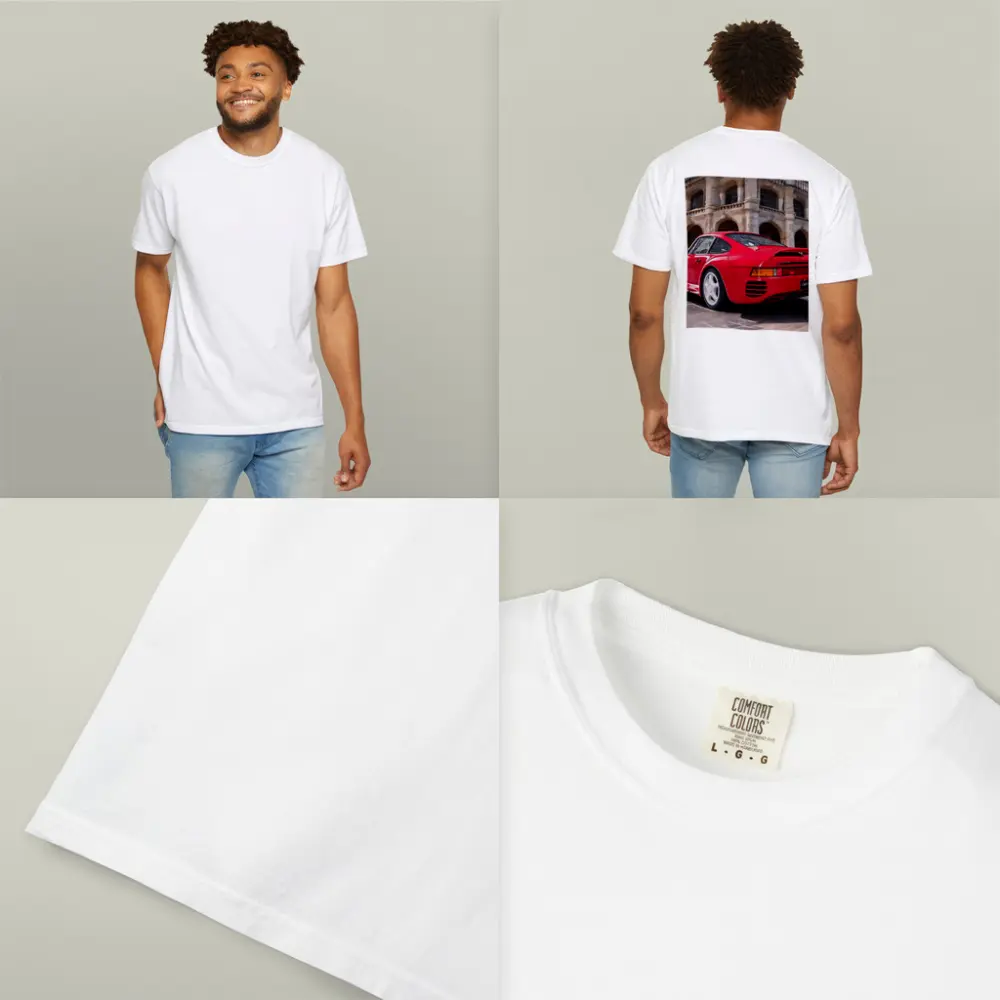 Red Porsche 959 Classic European Architecture Background – T-Shirts