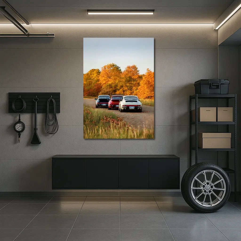Porsche 911 Classic Cars Autumn Forest Road – Wall Art
