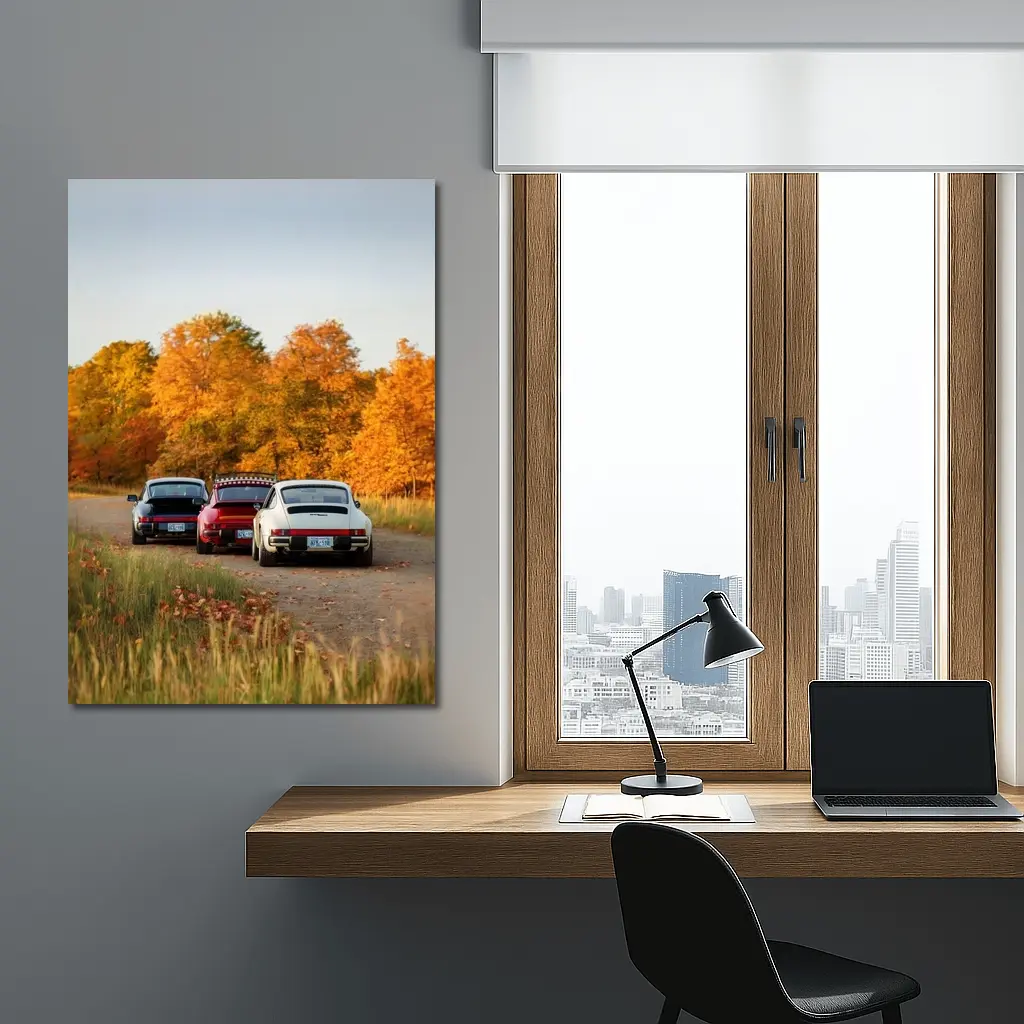 Porsche 911 Classic Cars Autumn Forest Road – Wall Art