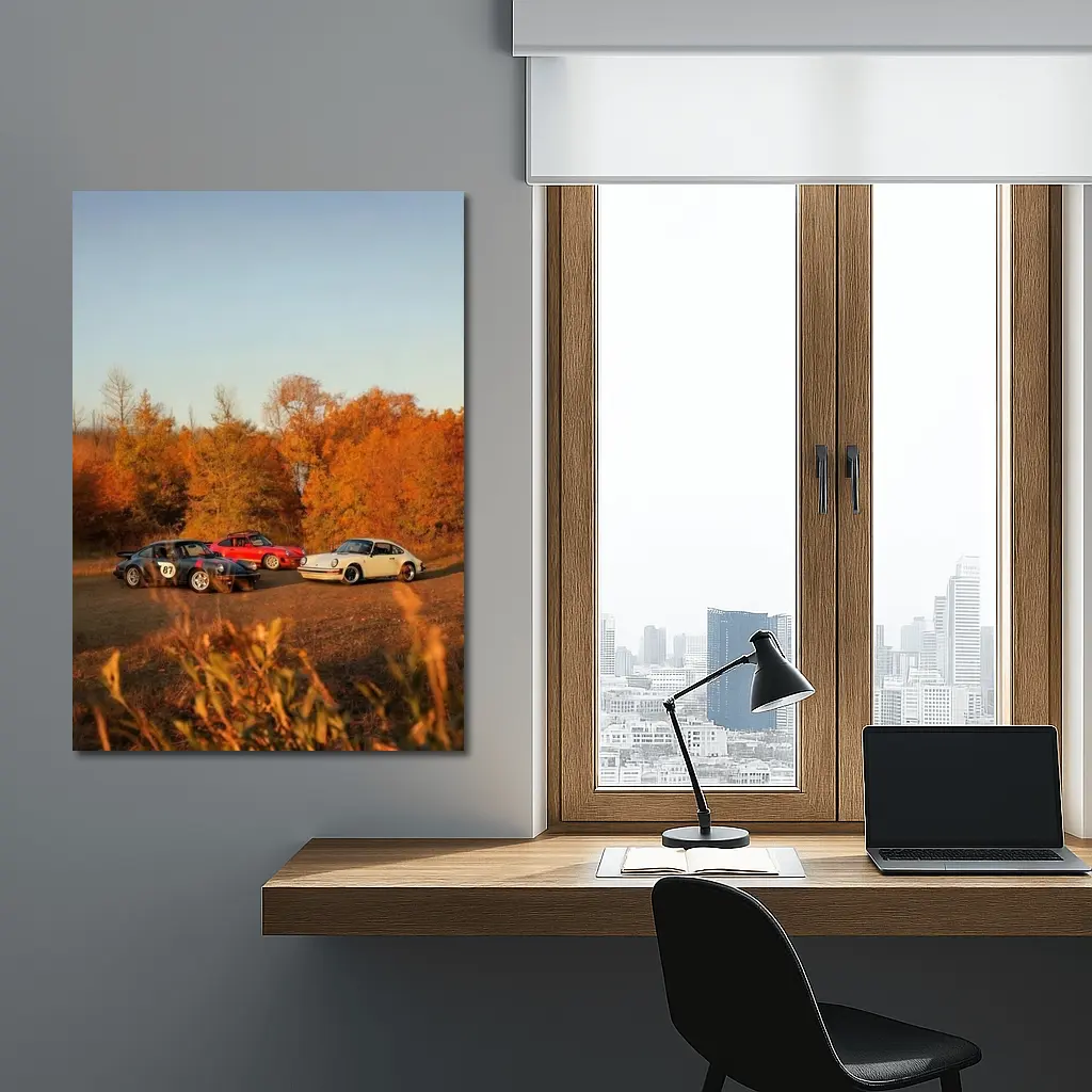 Three Classic Porsche 911 Cars Autumn Setting – Wall Art