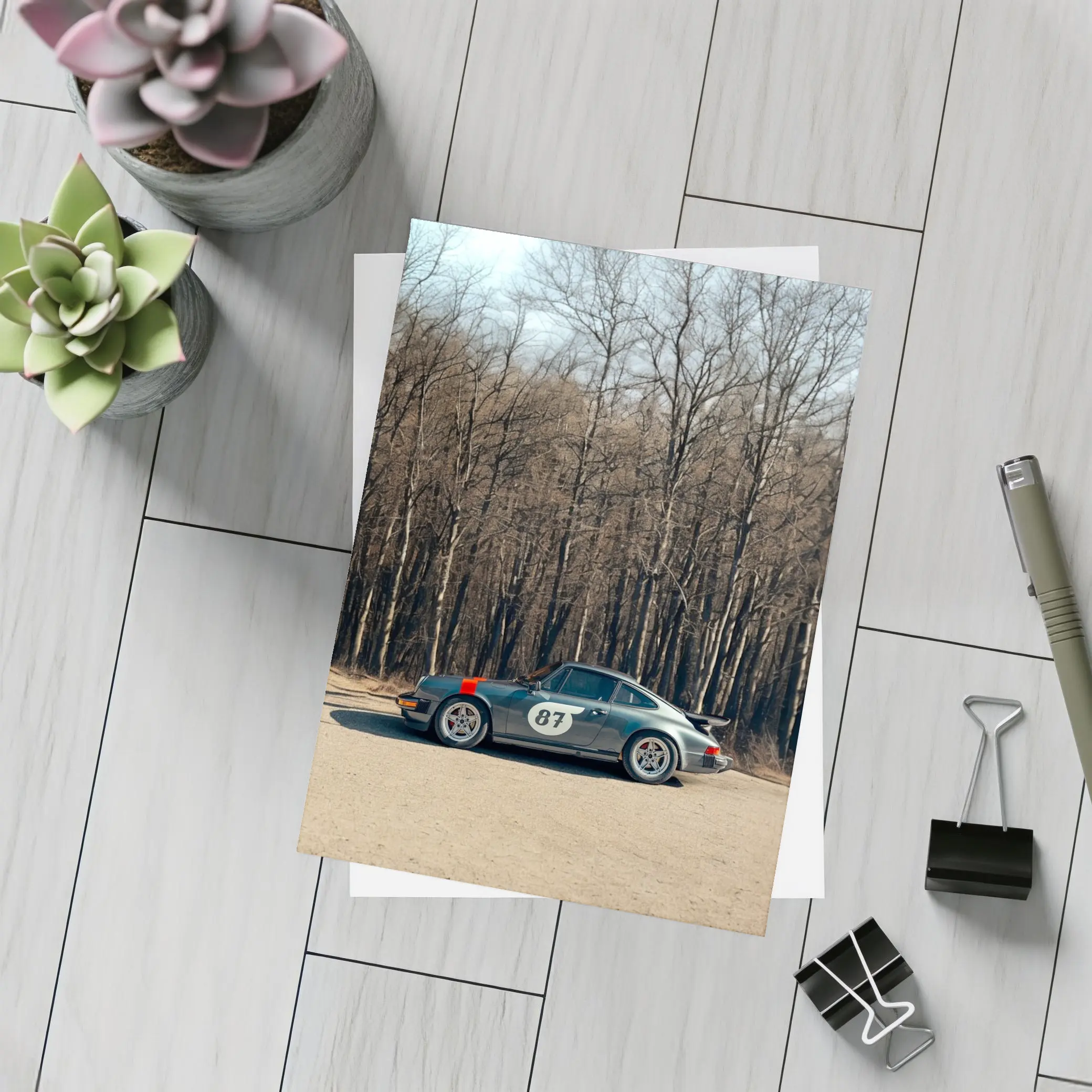 Porsche 911 Race Car Bare Winter Forest – Postcards