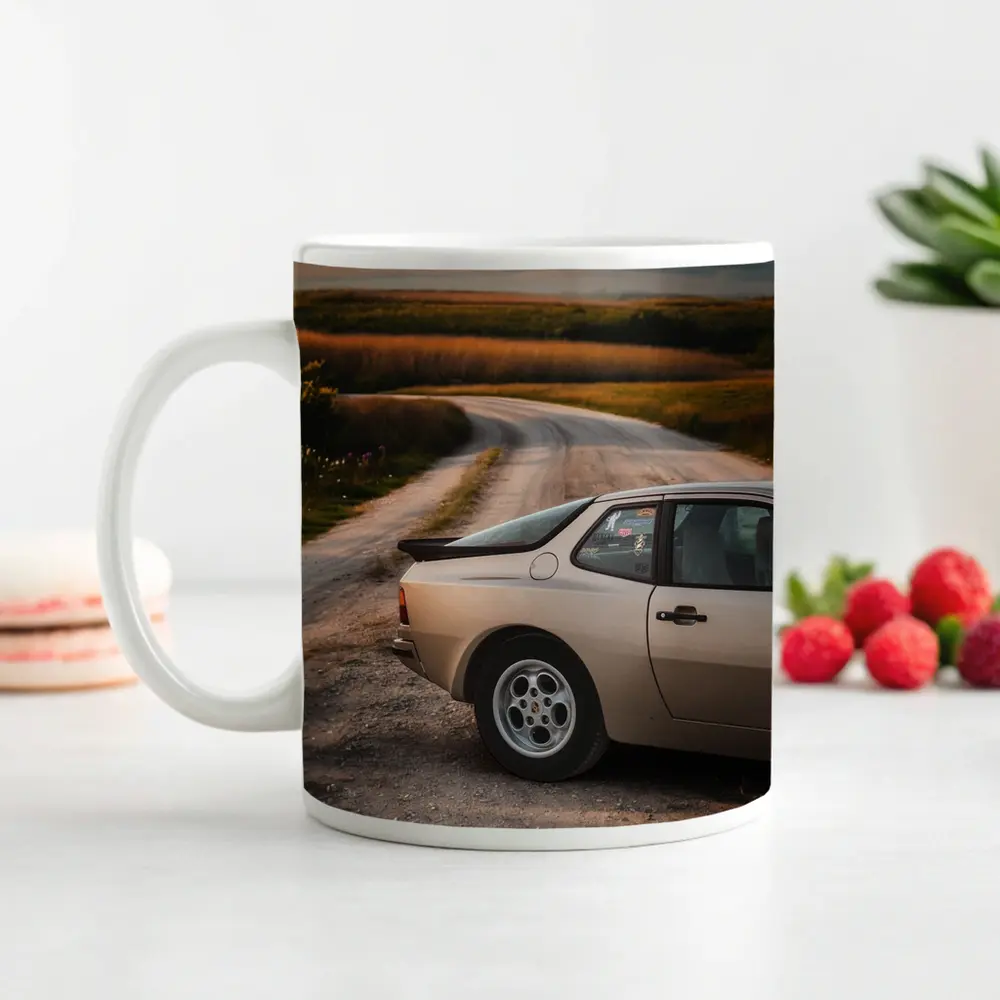 Porsche 924 on Rural Dirt Road – Mugs