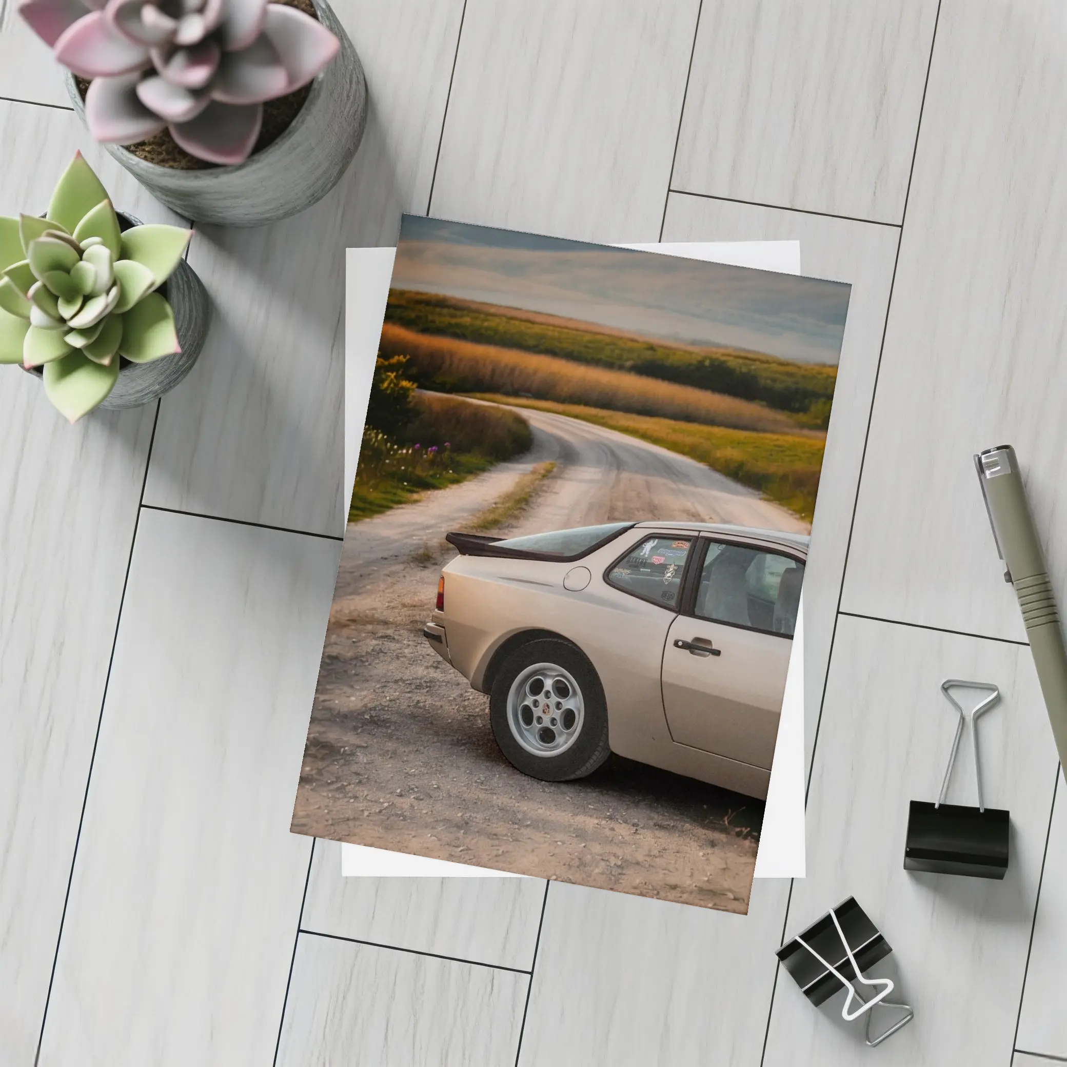 Porsche 924 on Rural Dirt Road – Postcards