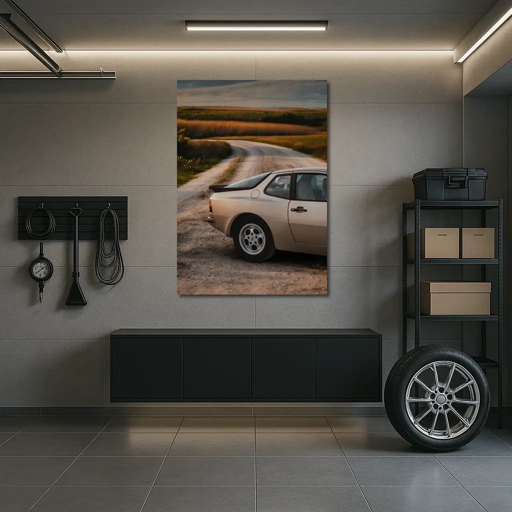 Porsche 924 on Rural Dirt Road – Wall Art