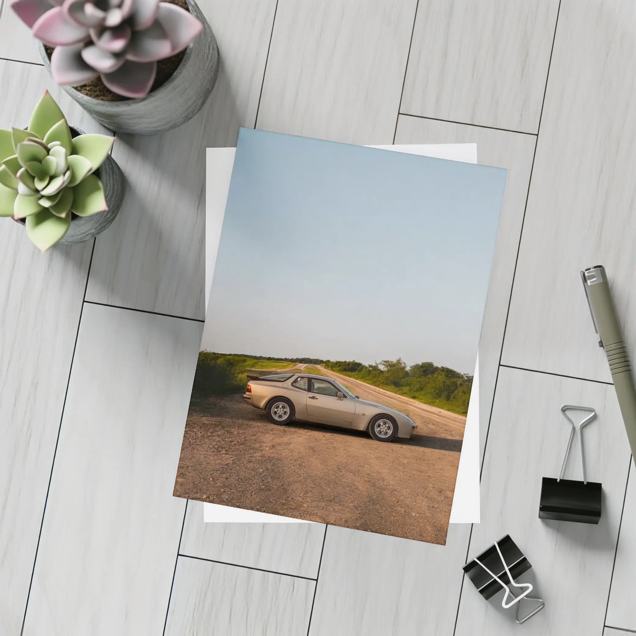 Porsche 944 Silver Coupe Country Road – Postcards