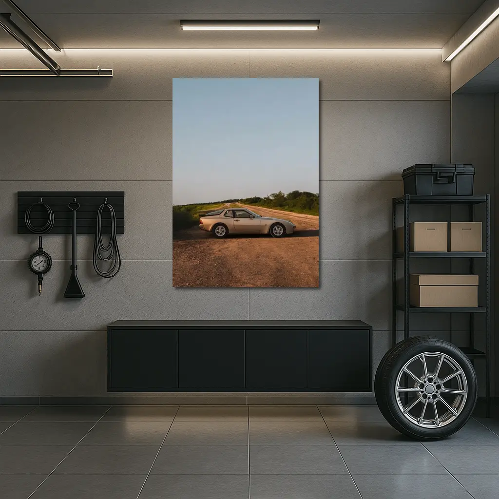 Porsche 944 Silver Coupe Country Road – Wall Art