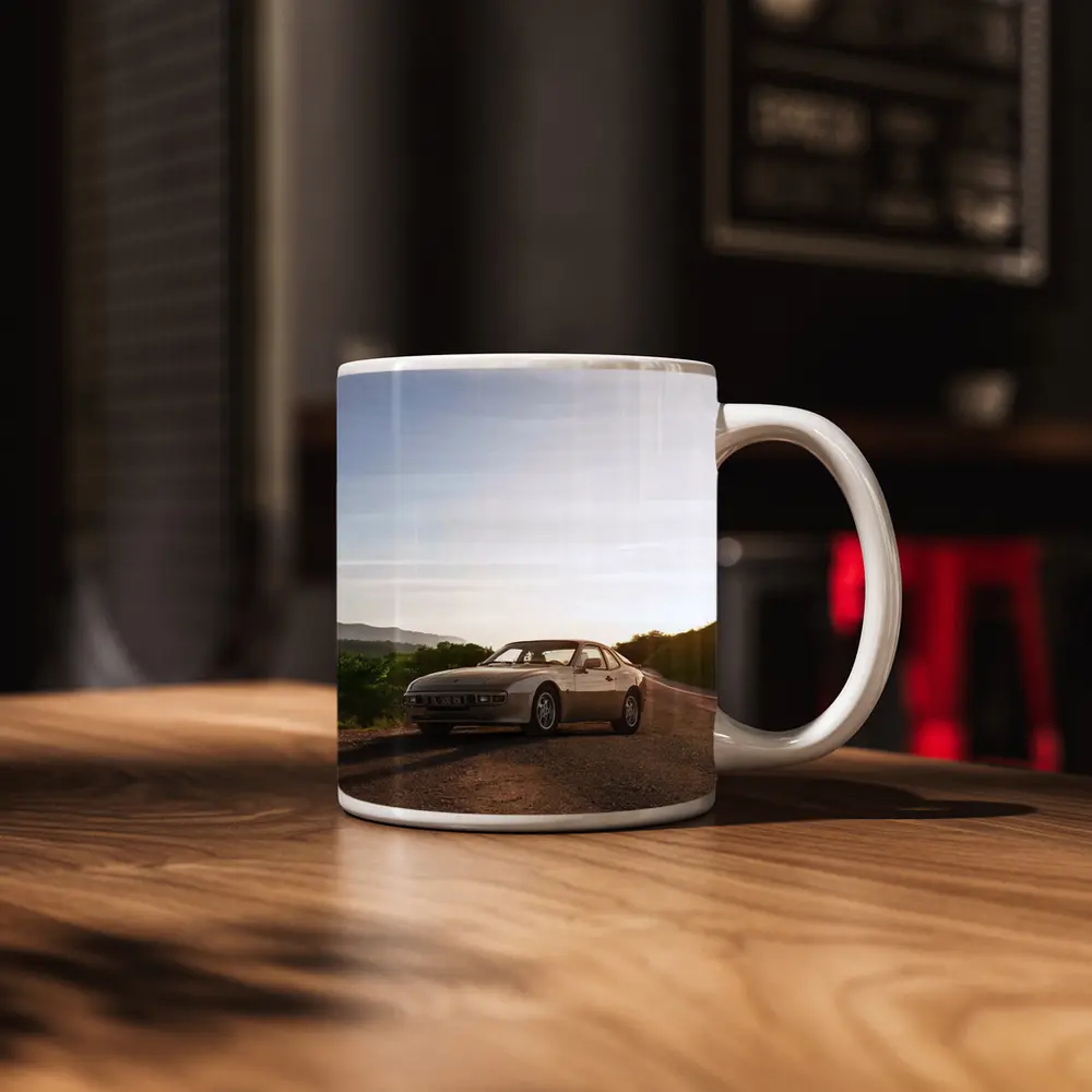 Porsche 944 Silver Coupe Open Road Sunset – Mugs