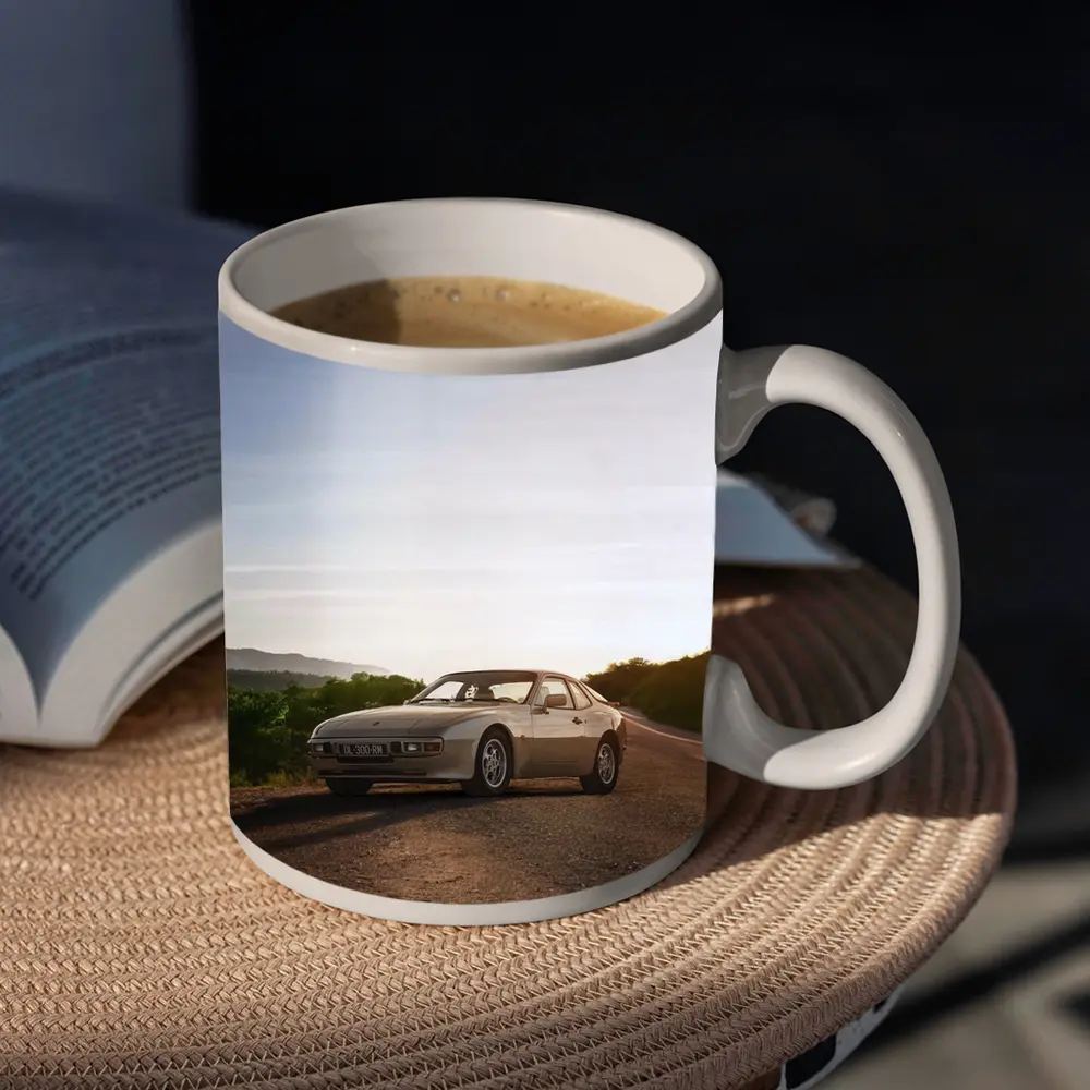 Porsche 944 Silver Coupe Open Road Sunset – Mugs