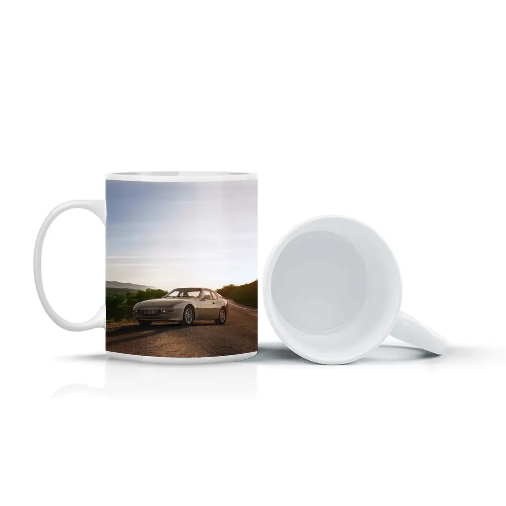 Porsche 944 Silver Coupe Open Road Sunset – Mugs