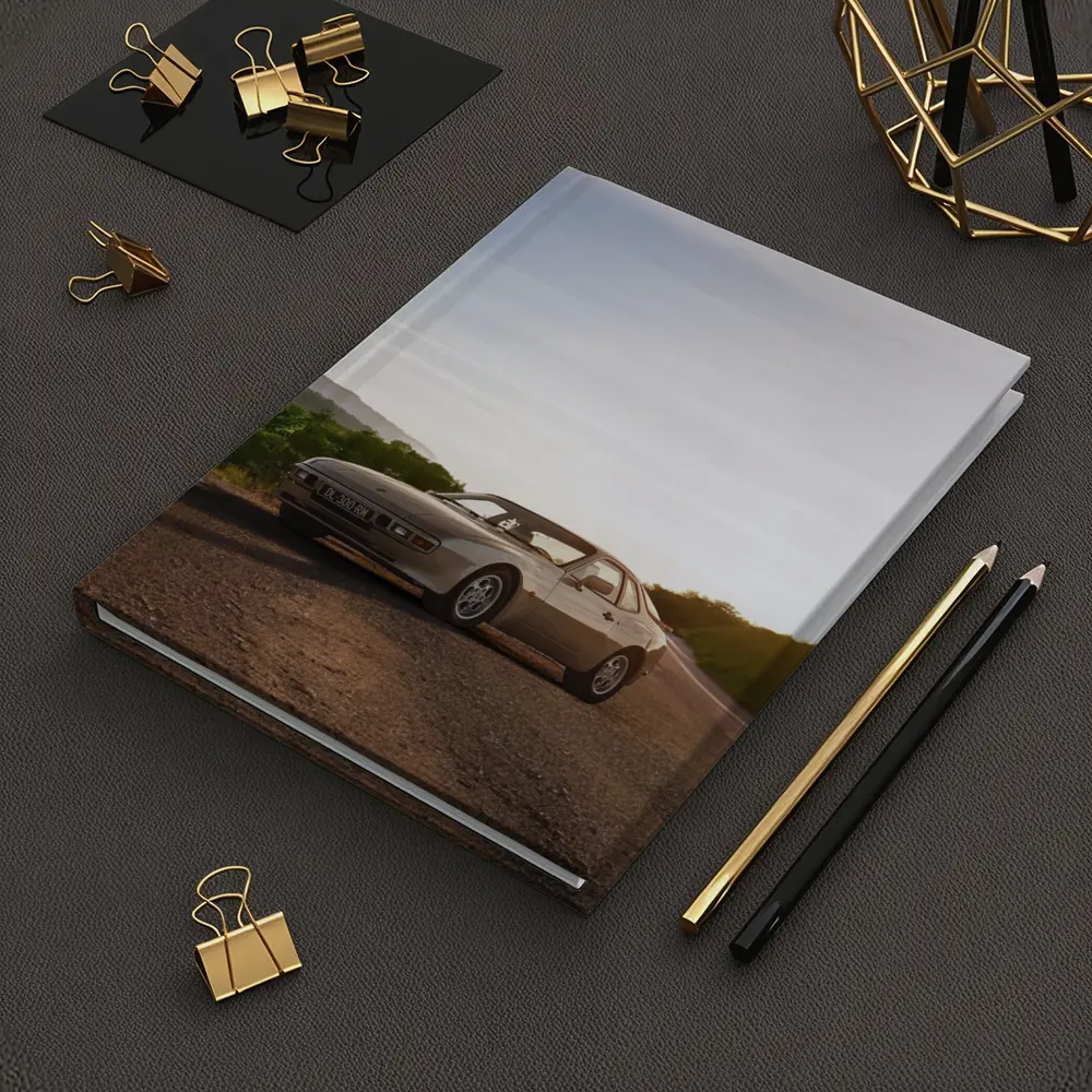 Porsche 944 Silver Coupe Open Road Sunset – Notebooks