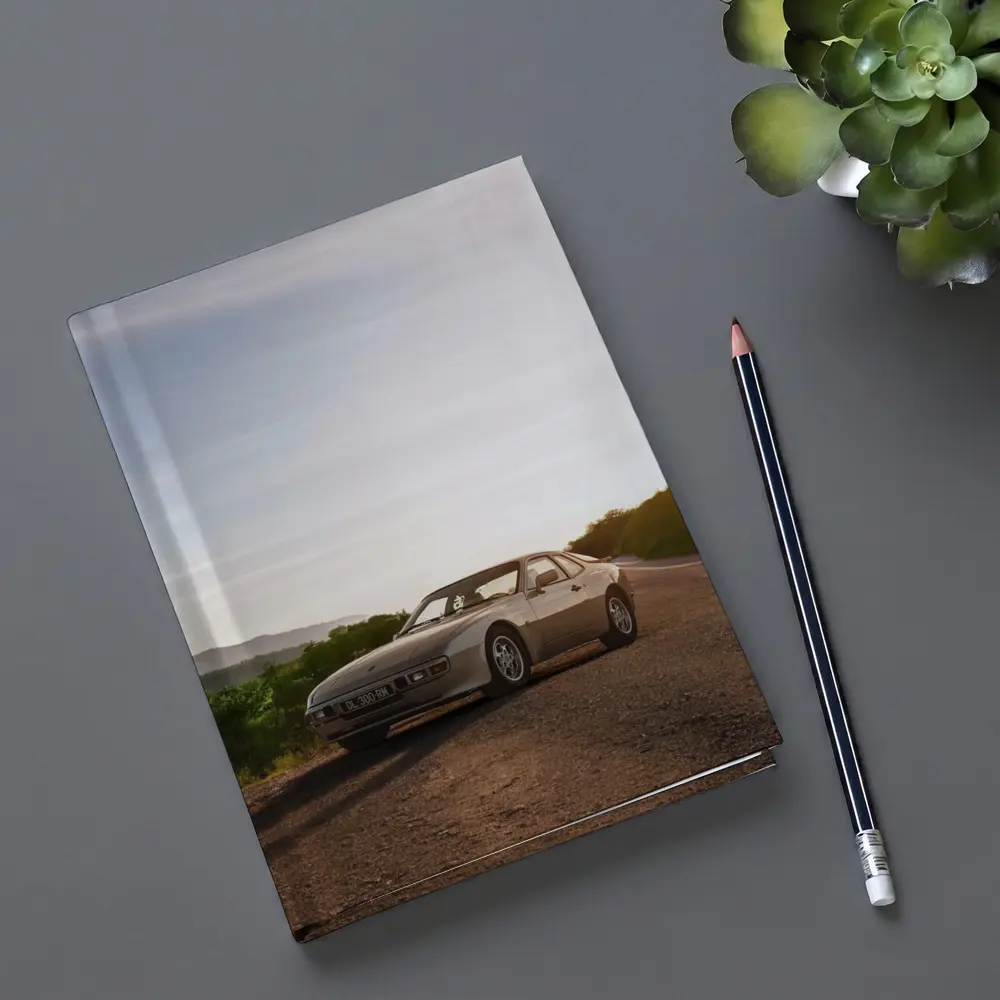 Porsche 944 Silver Coupe Open Road Sunset – Notebooks