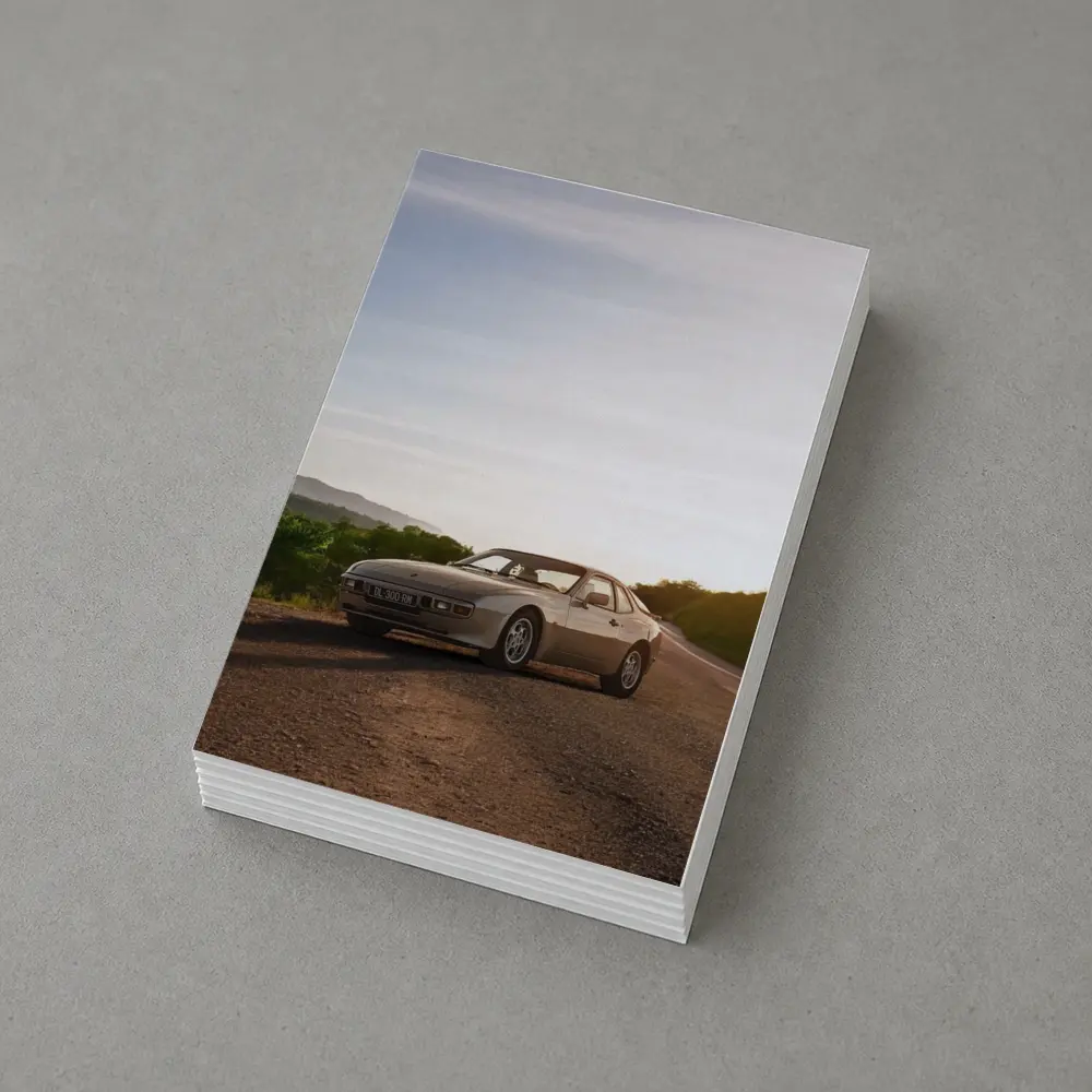 Porsche 944 Silver Coupe Open Road Sunset – Postcards