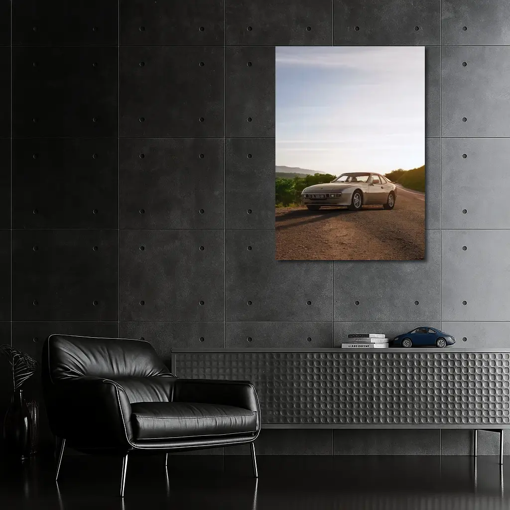 Porsche 944 Silver Coupe Open Road Sunset – Wall Art