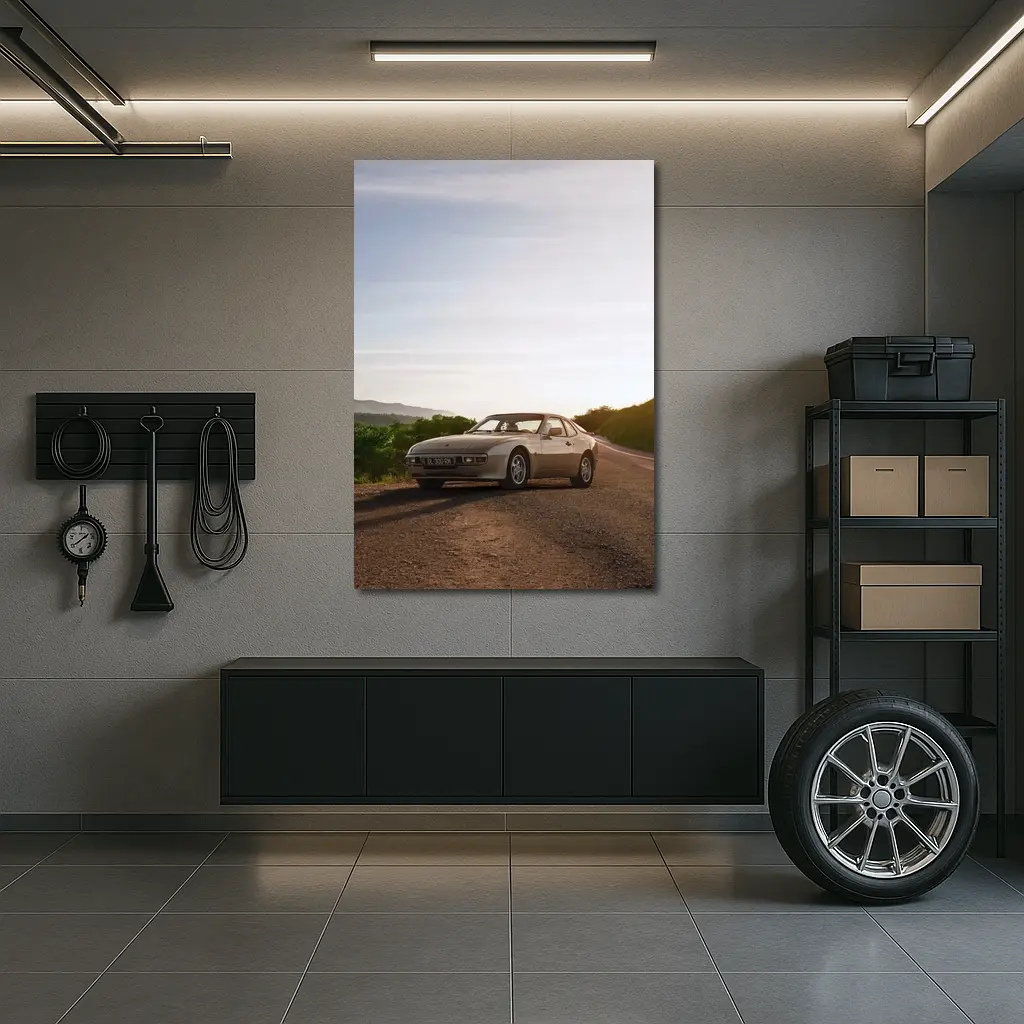 Porsche 944 Silver Coupe Open Road Sunset – Wall Art