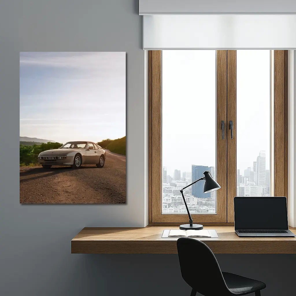 Porsche 944 Silver Coupe Open Road Sunset – Wall Art