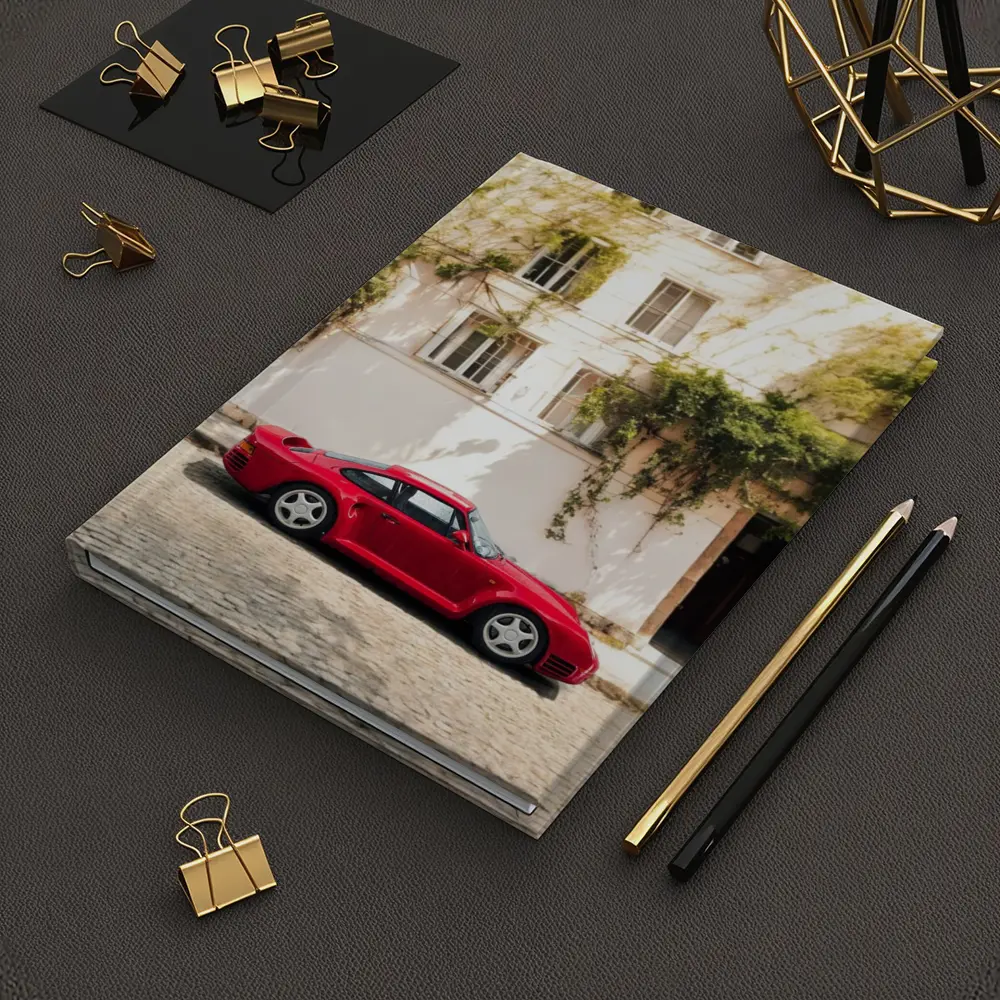 Red Porsche 959 Parked Old Town Street – Notebooks