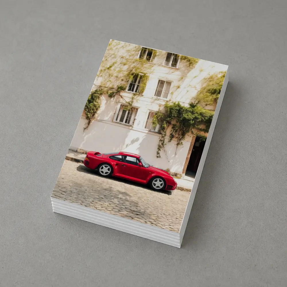 Red Porsche 959 Parked Old Town Street – Postcards