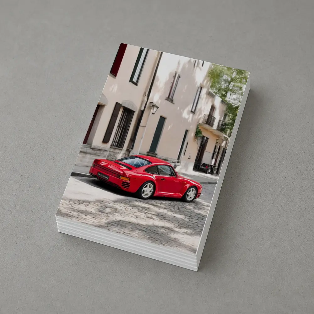 Red Porsche 959 On Cobblestone Old Town Street – Postcards