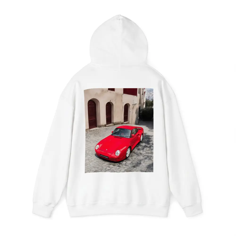 Red Porsche 959 on Cobblestone Old Town – Hoodies