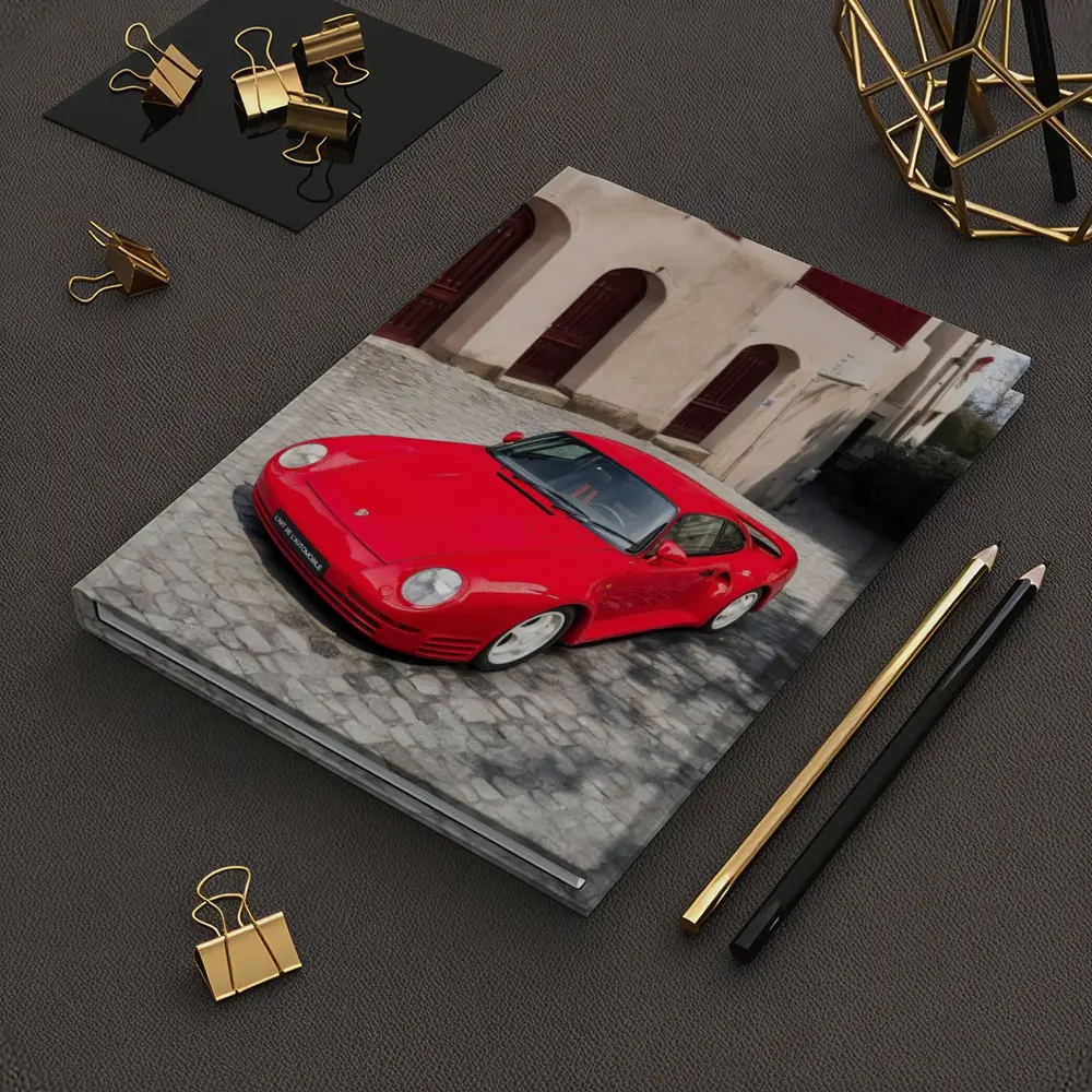 Red Porsche 959 on Cobblestone Old Town – Notebooks