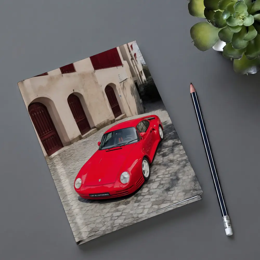 Red Porsche 959 on Cobblestone Old Town – Notebooks