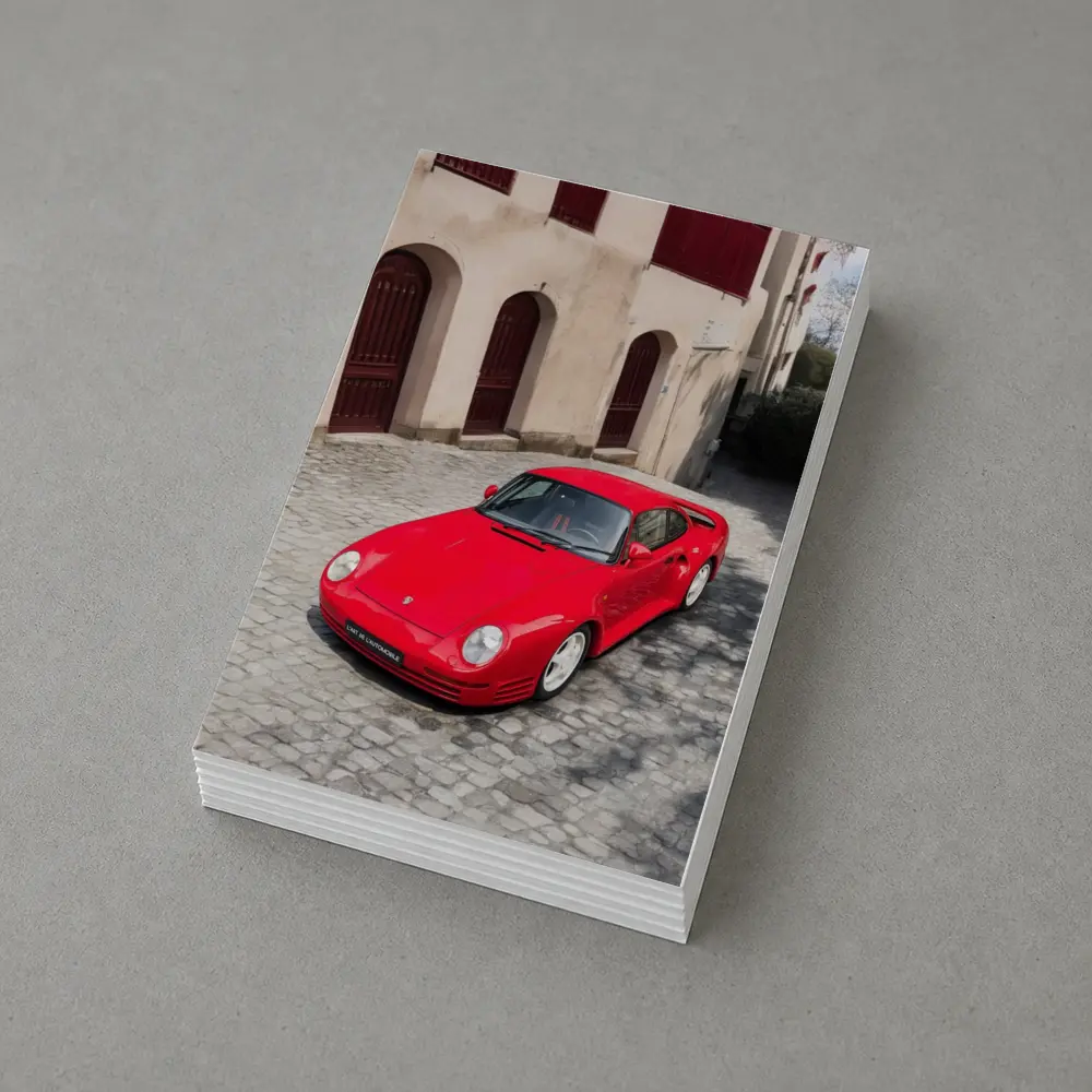 Red Porsche 959 on Cobblestone Old Town – Postcards
