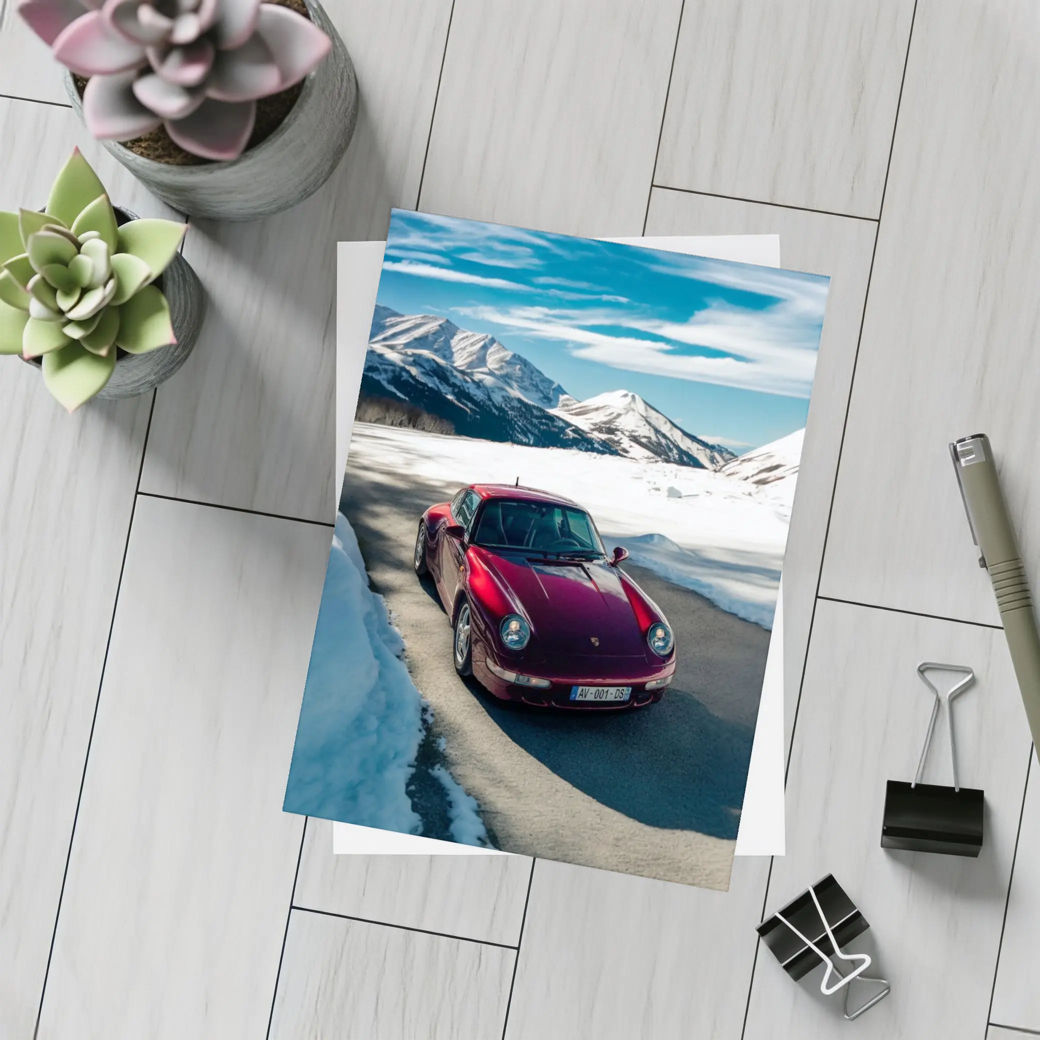 Porsche 911 Red Snow Mountain Road – Postcards