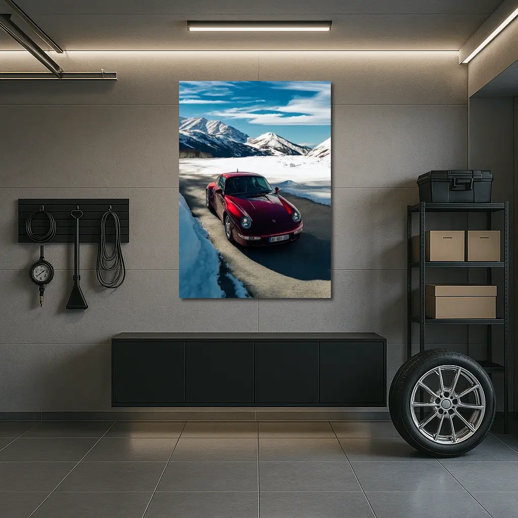 Porsche 911 Red Snow Mountain Road – Wall Art