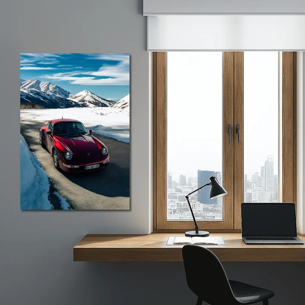 Porsche 911 Red Snow Mountain Road – Wall Art