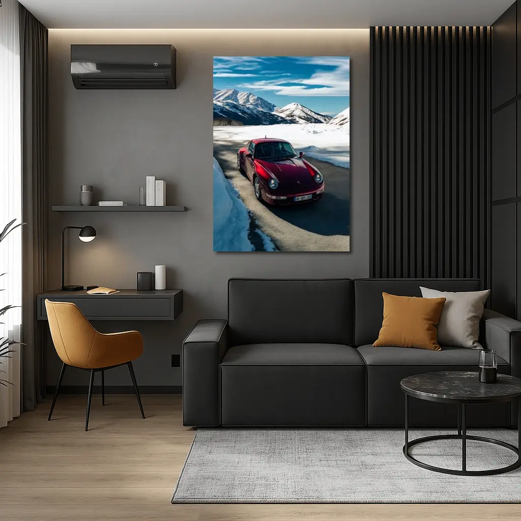 Porsche 911 Red Snow Mountain Road – Wall Art