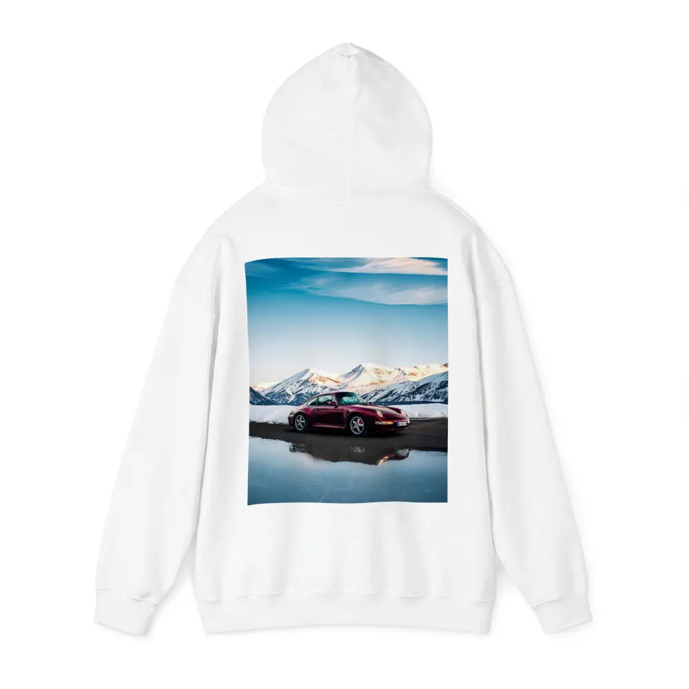 Porsche 911 Dark Red Snowy Mountain Backdrop – Hoodies