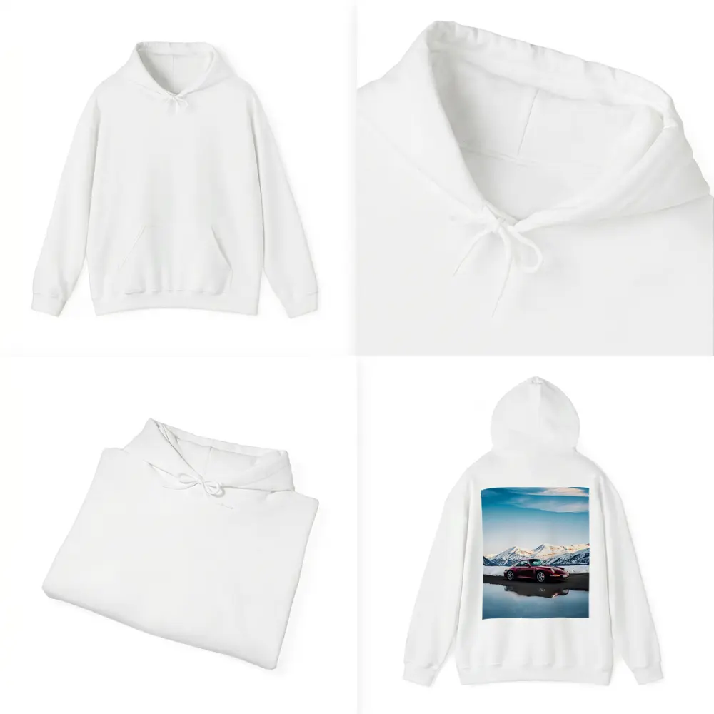 Porsche 911 Dark Red Snowy Mountain Backdrop – Hoodies
