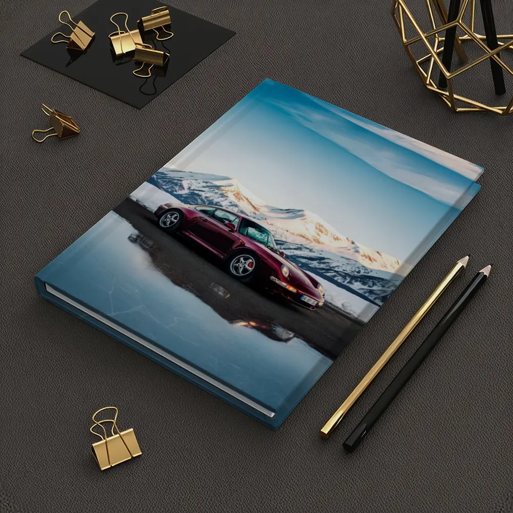 Porsche 911 Dark Red Snowy Mountain Backdrop – Notebooks