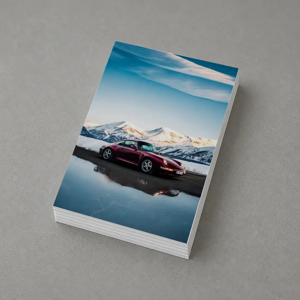 Porsche 911 Dark Red Snowy Mountain Backdrop – Postcards