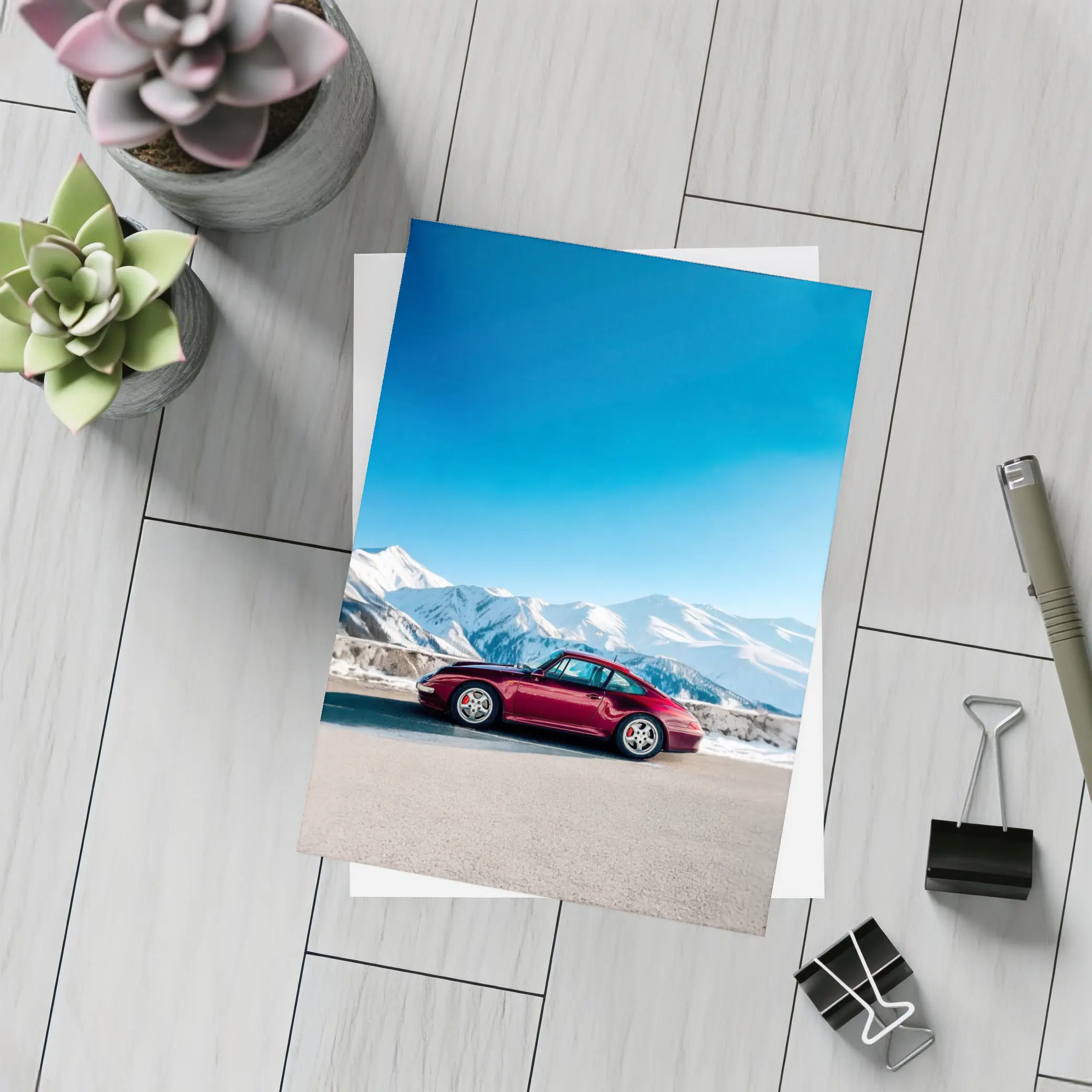 Porsche 911 Red Classic Winter Mountains – Postcards