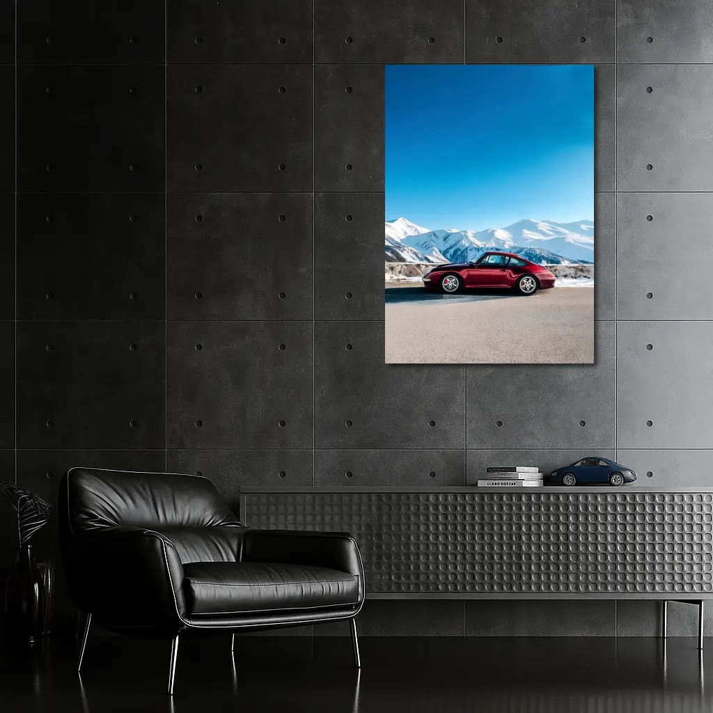 Porsche 911 Red Classic Winter Mountains – Wall Art