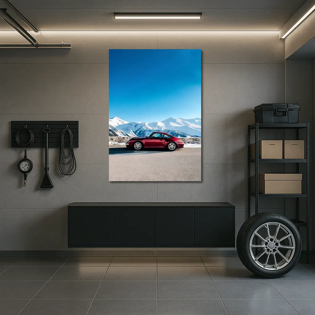 Porsche 911 Red Classic Winter Mountains – Wall Art