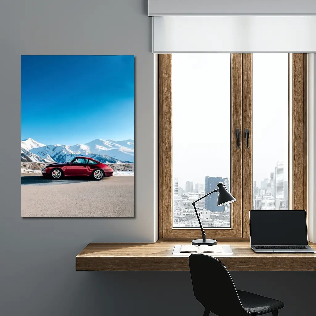 Porsche 911 Red Classic Winter Mountains – Wall Art