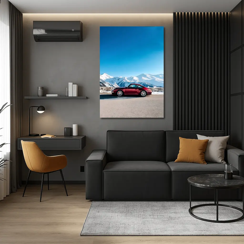 Porsche 911 Red Classic Winter Mountains – Wall Art