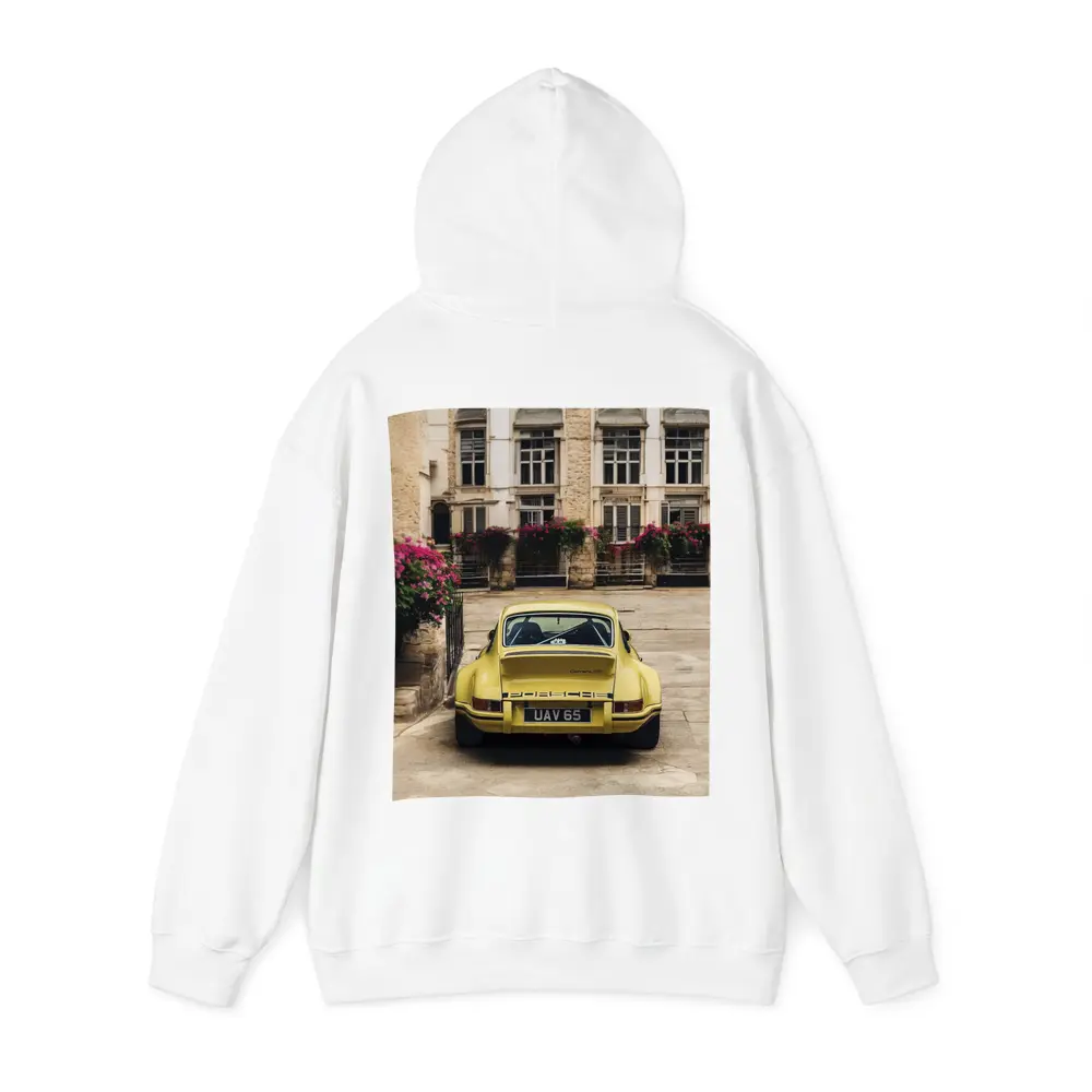 Yellow Porsche 911 Parked Old Town Street – Hoodies